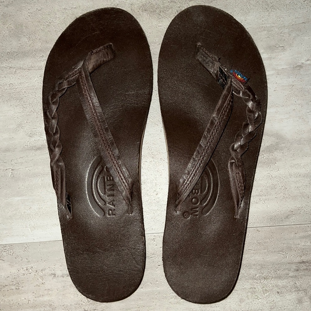 Rainbows Flirty Braidy Leather Women Sz S - 5.5-6.5 Dark Brown Flip Flops - NWOT